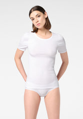 Maglia girocollo manica corta in Modal Elasticizzato Perfect Line Rib - Sabbia - White | Oroblù