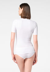 Maglia girocollo manica corta in Modal Elasticizzato Perfect Line Rib - Sabbia - White | Oroblù