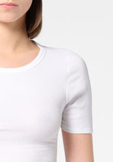 Maglia girocollo manica corta in Modal Elasticizzato Perfect Line Rib - Sabbia - White | Oroblù