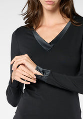 Maglia Scollo V Manica Lunga in Cotone e Modal Perfect Line Cotton - Nero - Black | Oroblù