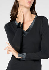 Maglia Scollo V Manica Lunga in Cotone e Modal Perfect Line Cotton - Nero - Black | Oroblù
