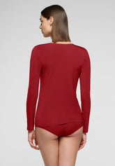 Pull--a-manches-longues-et-col-ras-du-cou-en-Modal-stretch-Perfect-Line - Rouge Intense - Deep red | Oroblù
