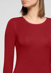 Pull--a-manches-longues-et-col-ras-du-cou-en-Modal-stretch-Perfect-Line - Rouge Intense - Deep red | Oroblù