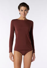 Maglia Girocollo Manica Lunga in Modal Elasticizzato Perfect Line - Cacao - Cacao | Oroblù