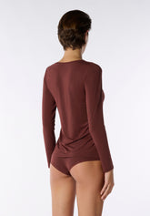 Maglia Girocollo Manica Lunga in Modal Elasticizzato Perfect Line - Cacao - Cacao | Oroblù