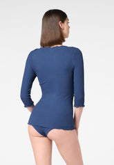 T-shirt Manica 3/4 in Modal Elasticizzato Perfect Line Rib - Cobalto - Cobalt | Oroblù