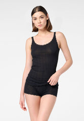 Narrow Strap Tank Top in Mercerized Cotton Luxe - Black - Black | Oroblù