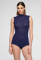 Top sans manches à col montant côtelé en Laine et Soie Silk Wool - Eclipse - Eclipse | Oroblù