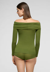 Maglia Scollo Drappeggiato Manica Lunga in Modal e Cashmere Perfect Line Cashmere - Botanic - Botanic | Oroblù