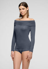 Langarmshirt mit drapiertem Ausschnitt aus Modal und Cashmere Perfect Line Cashmere - Metal - Metal 2 | Oroblù