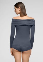 Langarmshirt mit drapiertem Ausschnitt aus Modal und Cashmere Perfect Line Cashmere - Metal - Metal 2 | Oroblù