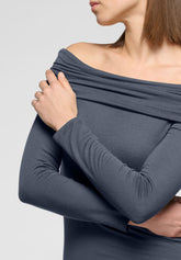 Langarmshirt mit drapiertem Ausschnitt aus Modal und Cashmere Perfect Line Cashmere - Metal - Metal 2 | Oroblù