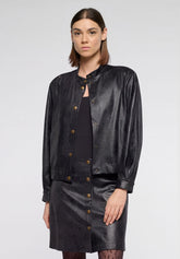 Vintage-Effect Ecoleather Short Jacket - Black - Black | Oroblù