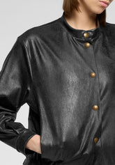 Vintage-Effect Ecoleather Short Jacket - Black - Black | Oroblù