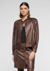 Kurze Jacke aus Kunstleder im Vintage-Look Ecoleather - Dunkelbraun - Dark brown | Oroblù