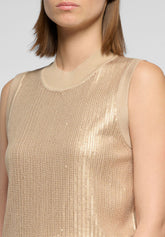 Top Smanicato in maglia di Viscosa con Paillettes Shiny Knitwear - Sabbia - Sand | Oroblù