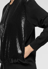 Cardigan zippé en maille de viscose à paillettes Shiny Knitwear - Noir - Black | Oroblù