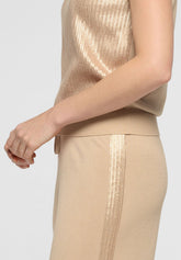 Pantaloni in maglia di Viscosa con Paillettes Shiny Knitwear - Sabbia - Sand | Oroblù