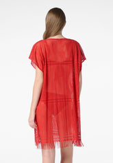 Kaftan en dentelle cover-up Drapé - Rouge - Red | Oroblù