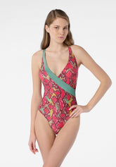 Wendbarer gepolsterter Badeanzug Lurex Python - Rot - Red | Oroblù