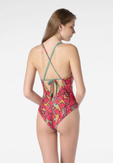 Wendbarer gepolsterter Badeanzug Lurex Python - Rot - Red | Oroblù