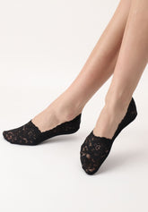 Lacy Invisible Footprotector Socks - Black - Black | Oroblù