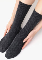 Wool and Cashmere Sock Gwen - Black Melange - Black melange | Oroblù