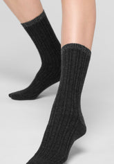 Wool and Cotton Socks Jasmine - Black Melange - Black melange | Oroblù