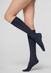 Gambaletto a Coste in Viscosa e Cashmere Light - Blu - Blue | Oroblù
