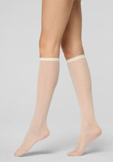 Micro Polka Dot Knee-High Socks Plumetis 30 - Wool White - Wool | Oroblù