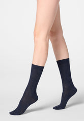 Calzino a Coste in Viscosa e Cashmere Light - Blu - Blue | Oroblù