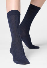 Calzino a Coste in Viscosa e Cashmere Light - Blu - Blue | Oroblù