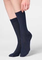 Calzino a Coste in Viscosa e Cashmere Light - Blu - Blue | Oroblù