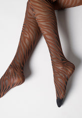 Collant semi Velato Motivo Animalier Savage 30 - Nero e Cacao - Black/cacao | Oroblù