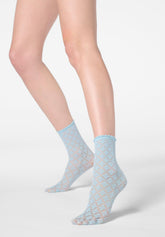 Semi-sheer Socks with Macramé Lace effect - Sky Blue 8 - Sky 8 | Oroblù