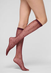 Micro Pattern Sheer Knee-Highs Graceful 20 - Bordeaux 11 - Bordeaux 11 | Oroblù