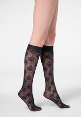 Mi-bas semi-transparent effet dentelle Lace Allure 30 - Noir - Black | Oroblù