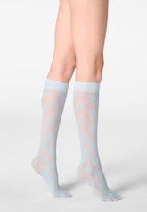 Lace-effect semi-sheer Knee-highs Lace Allure 30 - Sky Blue 8 - Sky 8 | Oroblù