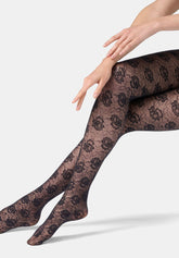 Halbtransparente Strumpfhose mit Spitzenoptik Lace Allure 30 - Schwarz - Black | Oroblù