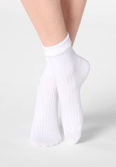 Ribbed Organic Cotton Socks - White - White | Oroblù