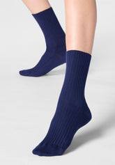 Ribbed Organic Cotton Socks - Blue - Blue | Oroblù