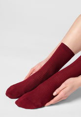 Ankle Sock in Scottish Lisle Fine Rib - Intense Red - Deep red | Oroblù