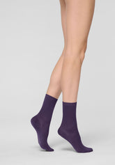 Ankle Sock in Scottish Lisle Fine Rib - Violet 25 - Violet 25 | Oroblù