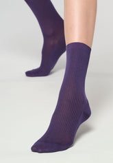 Ankle Sock in Scottish Lisle Fine Rib - Violet 25 - Violet 25 | Oroblù