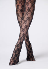 Semi-Sheer Lace-Effect Floral Tights Stylish Lace 30 - Black - Black | Oroblù