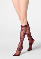 Pure Lace 20 Floral Sheer Knee-Highs - Bordeaux 11 - Bordeaux 11 | Oroblù