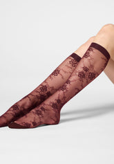 Pure Lace 20 Floral Sheer Knee-Highs - Bordeaux 11 - Bordeaux 11 | Oroblù