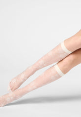 Pure Lace 20 Floral Sheer Knee-Highs - Wool White - Wool | Oroblù
