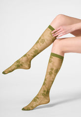 Gambaletto semi-Velato Floreale Pure Lace 20 - Verde - Botanic | Oroblù