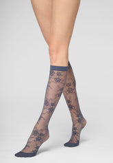 Pure Lace 20 Floral Sheer Knee-Highs - Hematite - Hematite 1 | Oroblù
